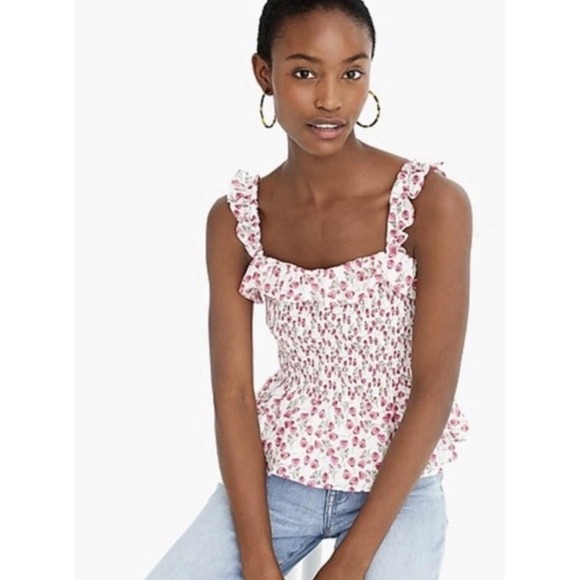 J.CREW Tops - NEW! J. Crew Liberty of London Rose Floral Smocked Ruffle Top Pink SZ S
